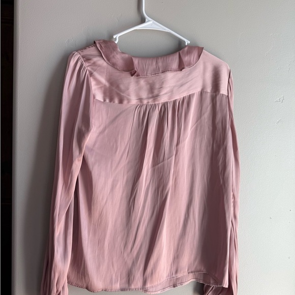 NWT PAIGE Blush Satin Ruffle Lace-Up Top | Romantic Office Chic Blouse S - Picture 4 of 4